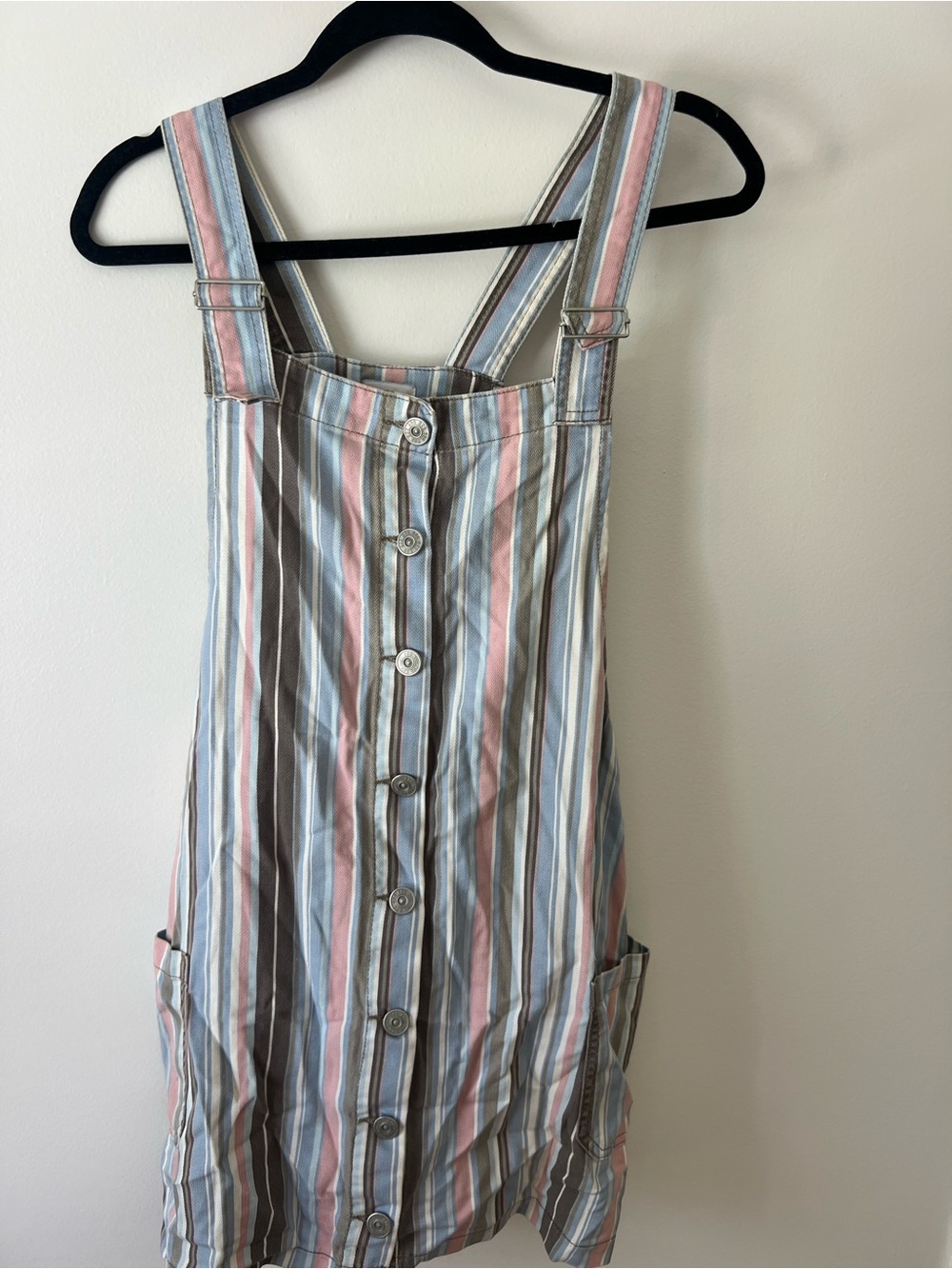 BDG Striped Button-Front Mini Dress in Blue, Pink & Brown